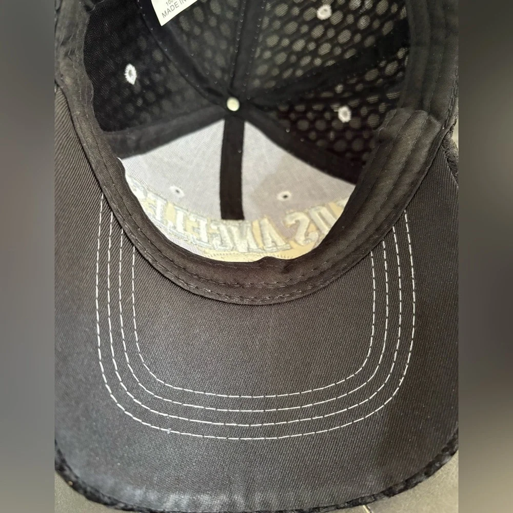 Los Angeles LA Embroidered Hat Black Textured Cap Distressed Style Adjustable - Picture 5 of 8
